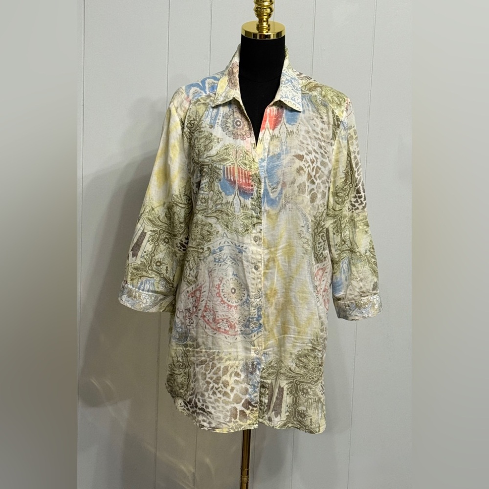 Chico's 100% Cotton Multicolor Patterned Button D… - image 3